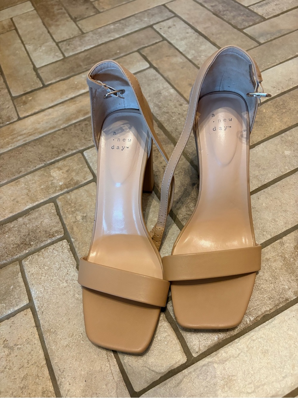 a new day Beige Block Heel Sandals with Ankle Strap